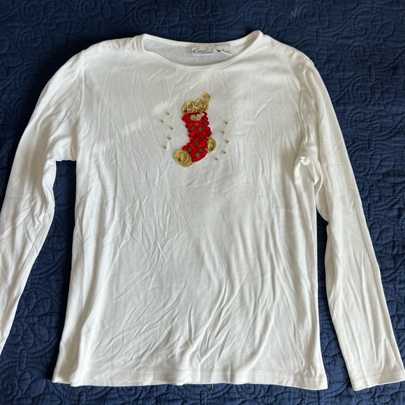 Size medium Kim Rogers long sleeve Tshirt. Embellished ribbon & beaded stocking - Picture 1 of 3